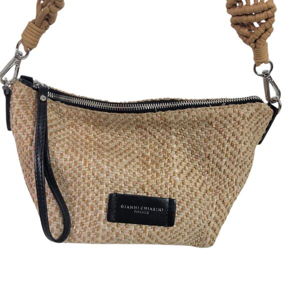 Gianni Chiarini Firenze Straw Bag Tan Woven Shoulder Slouchy Hobo Raffia Leather - Picture 2 of 16